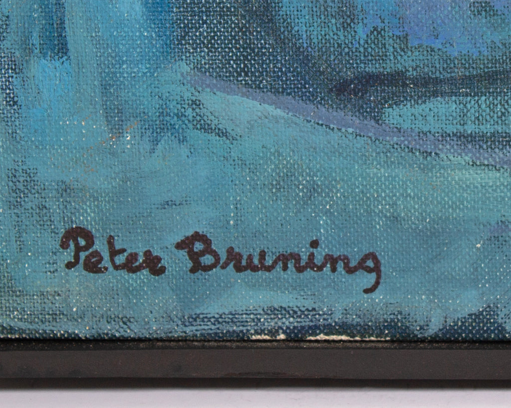 Peter Bruning Signed 1966 “Urban Sprawl” Abstract Oil on Board Painting