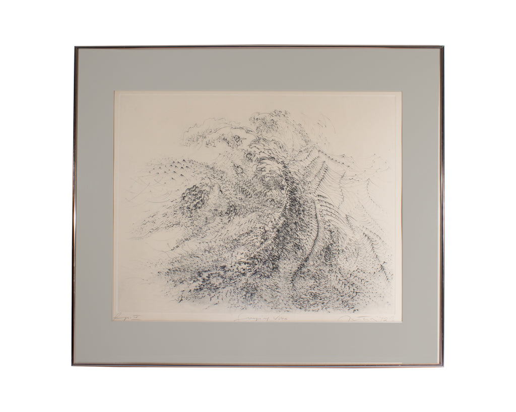 Gabor Peterdi Signed 1972 “Surging Wave” Abstract Etching