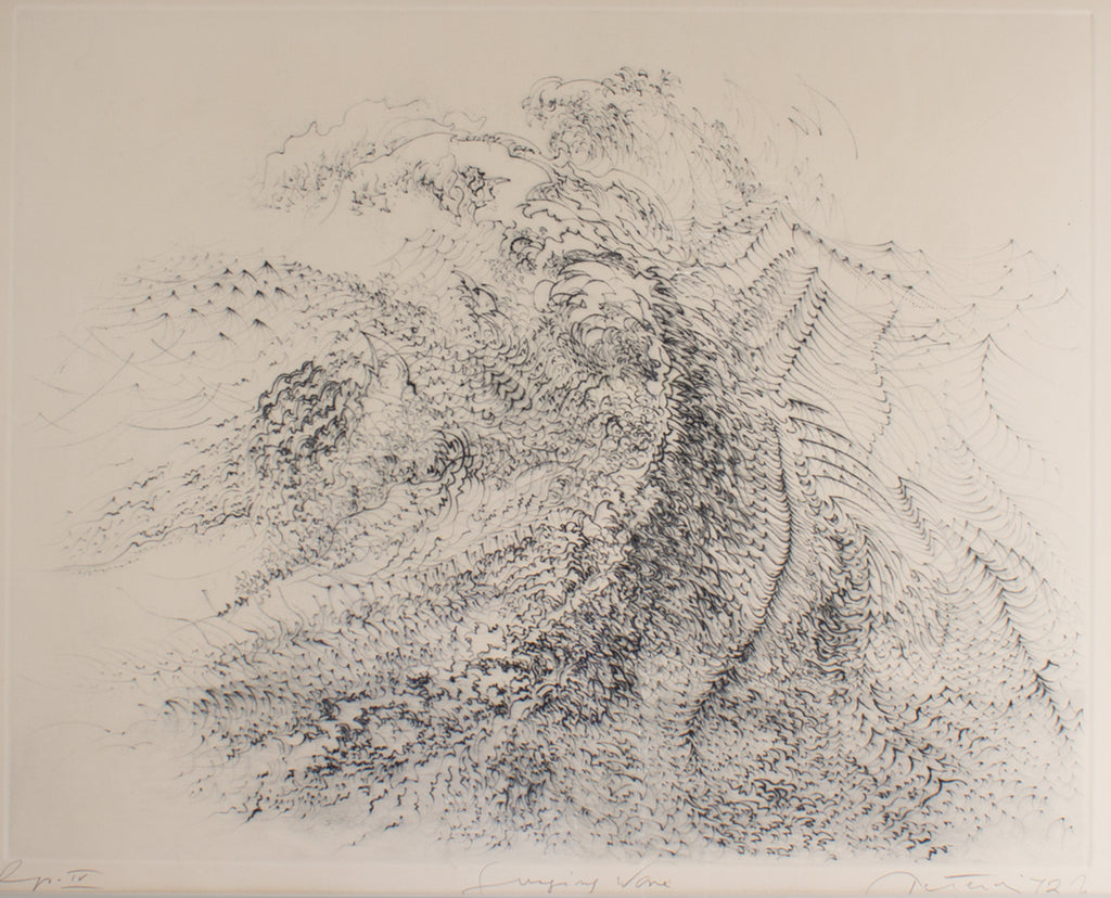 Gabor Peterdi Signed 1972 “Surging Wave” Abstract Etching