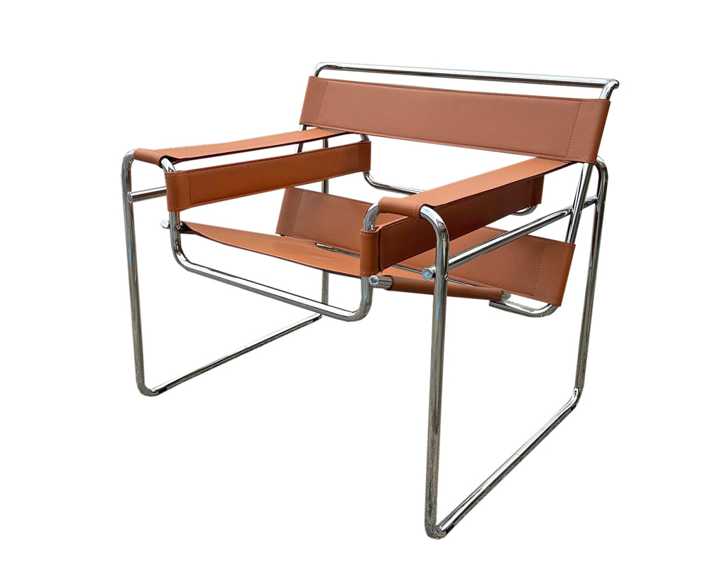 Marcel Breuer Knoll “Wassily” Brown Leather and Chrome Chair