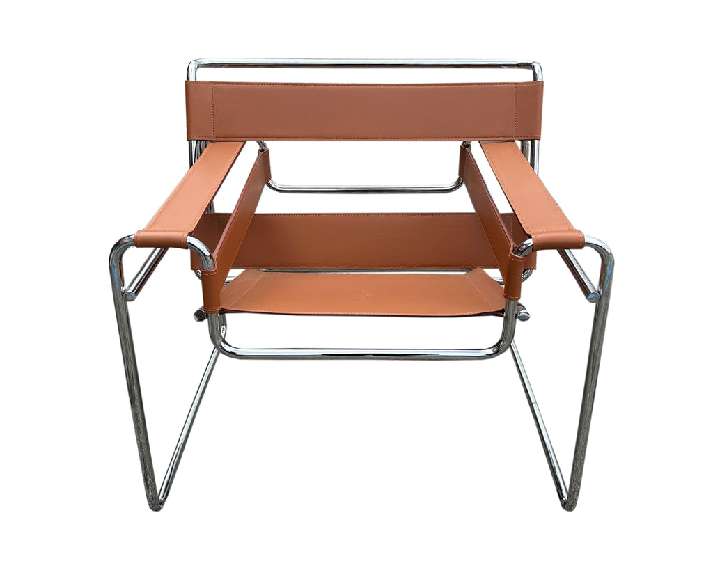 Marcel Breuer Knoll “Wassily” Brown Leather and Chrome Chair