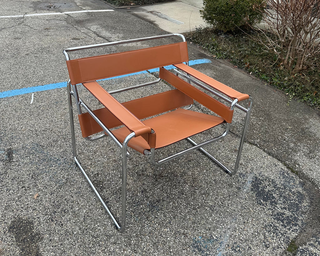 Marcel Breuer Knoll “Wassily” Brown Leather and Chrome Chair