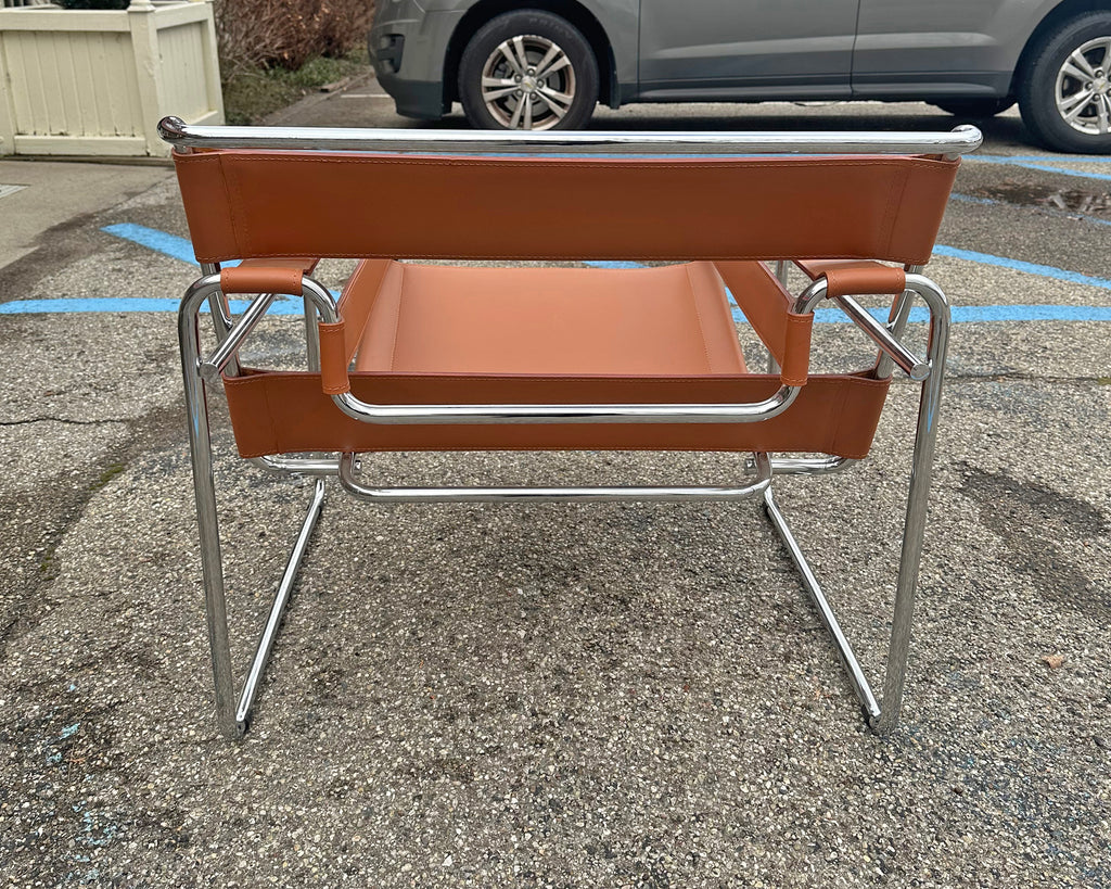 Marcel Breuer Knoll “Wassily” Brown Leather and Chrome Chair