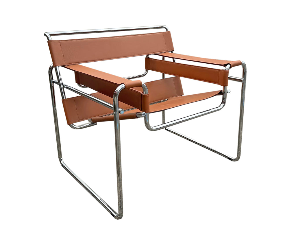 Marcel Breuer Knoll “Wassily” Brown Leather and Chrome Chair