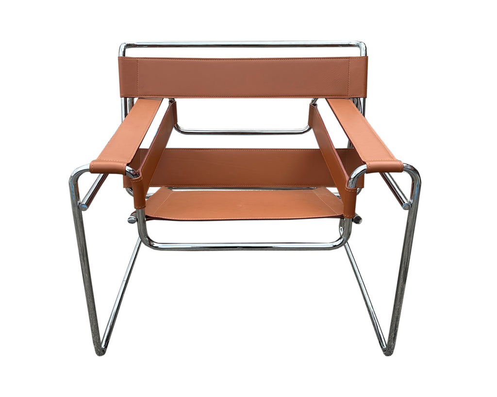 Marcel Breuer Knoll “Wassily” Brown Leather and Chrome Chair