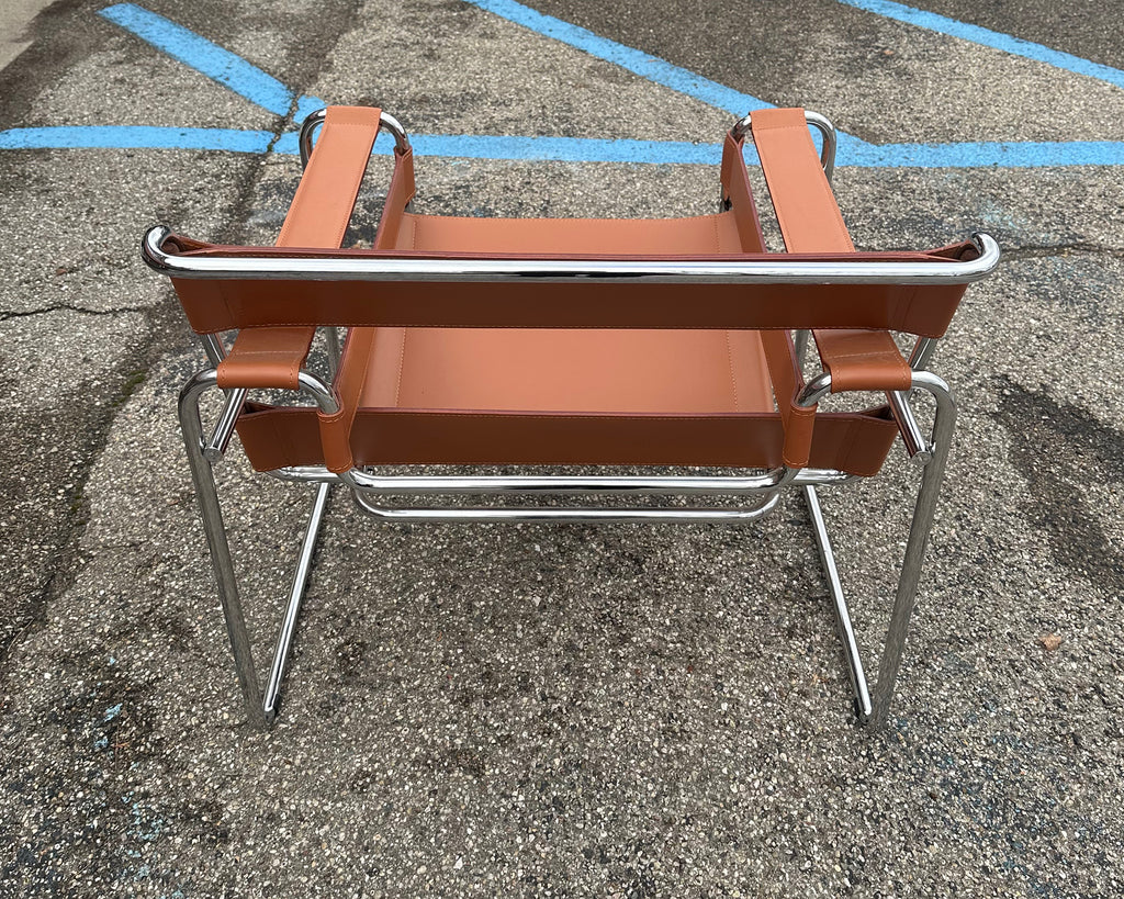 Marcel Breuer Knoll “Wassily” Brown Leather and Chrome Chair