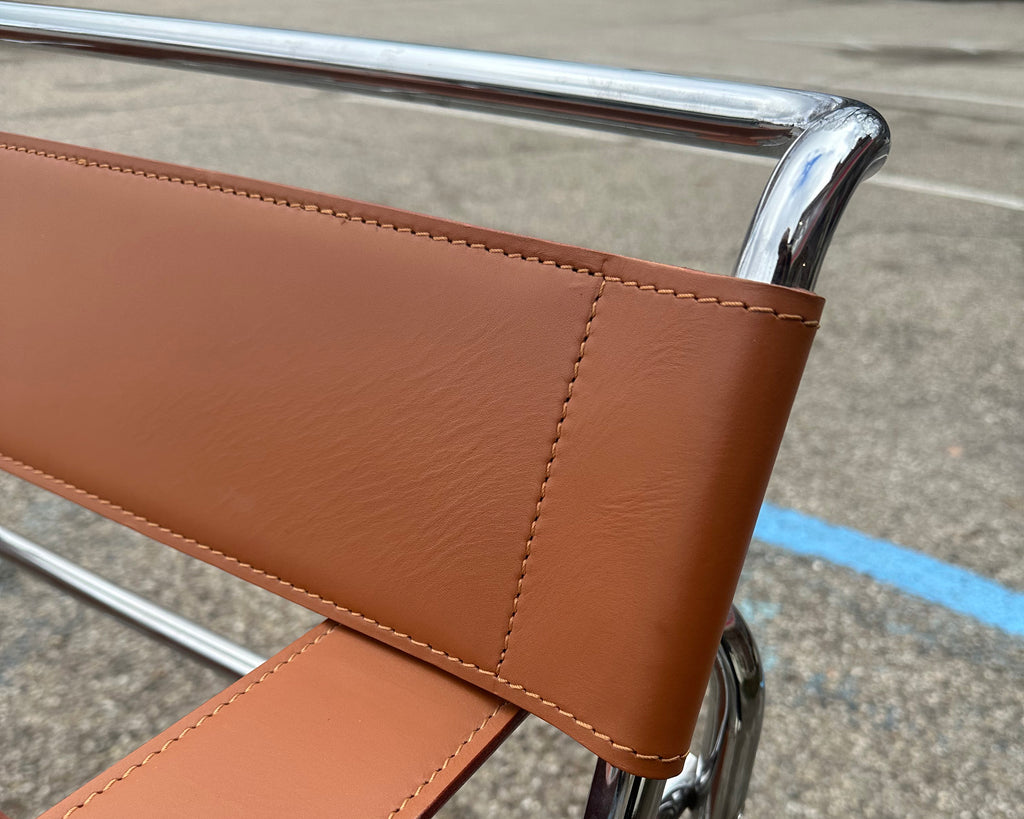 Marcel Breuer Knoll “Wassily” Brown Leather and Chrome Chair