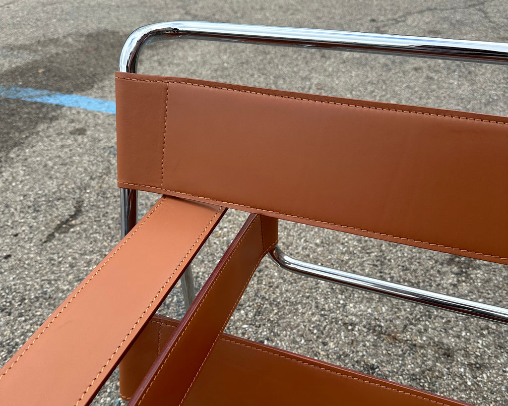 Marcel Breuer Knoll “Wassily” Brown Leather and Chrome Chair