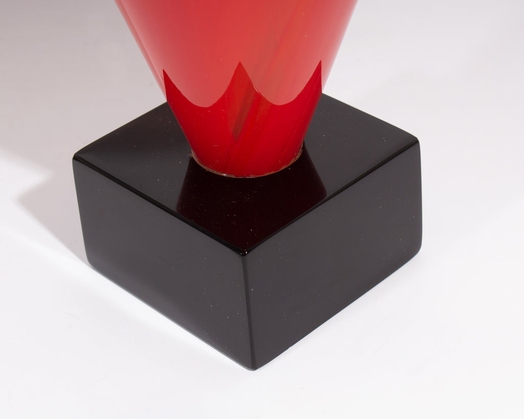 AV Mazzega Murano Italian Red and Black Glass Vase