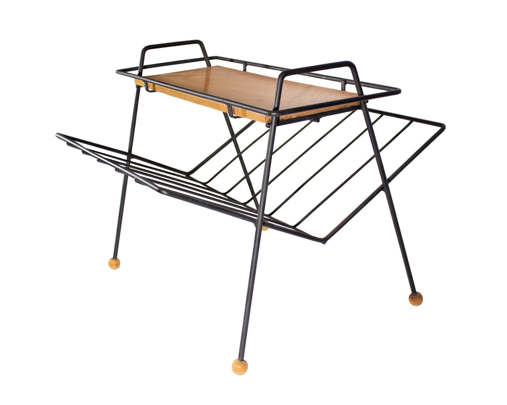 Tony Paul Woodlin-Hall Metal and Wood Magazine Rack with Tray