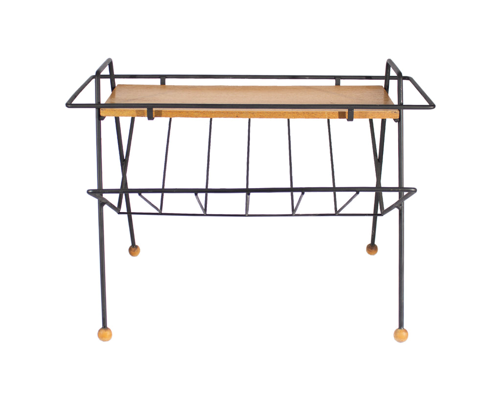 Tony Paul Woodlin-Hall Metal and Wood Magazine Rack with Tray