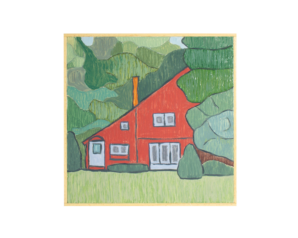 Russ Miller Signed 2024 “Red House” Oil on Board Painting