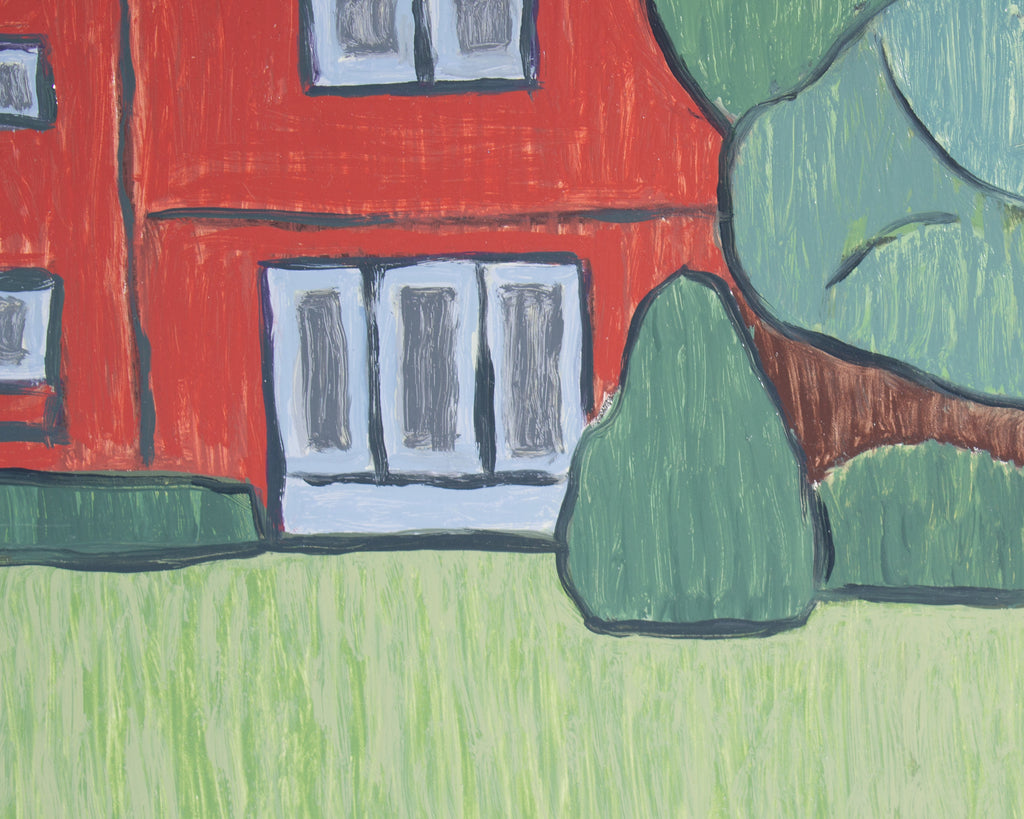 Russ Miller Signed 2024 “Red House” Oil on Board Painting