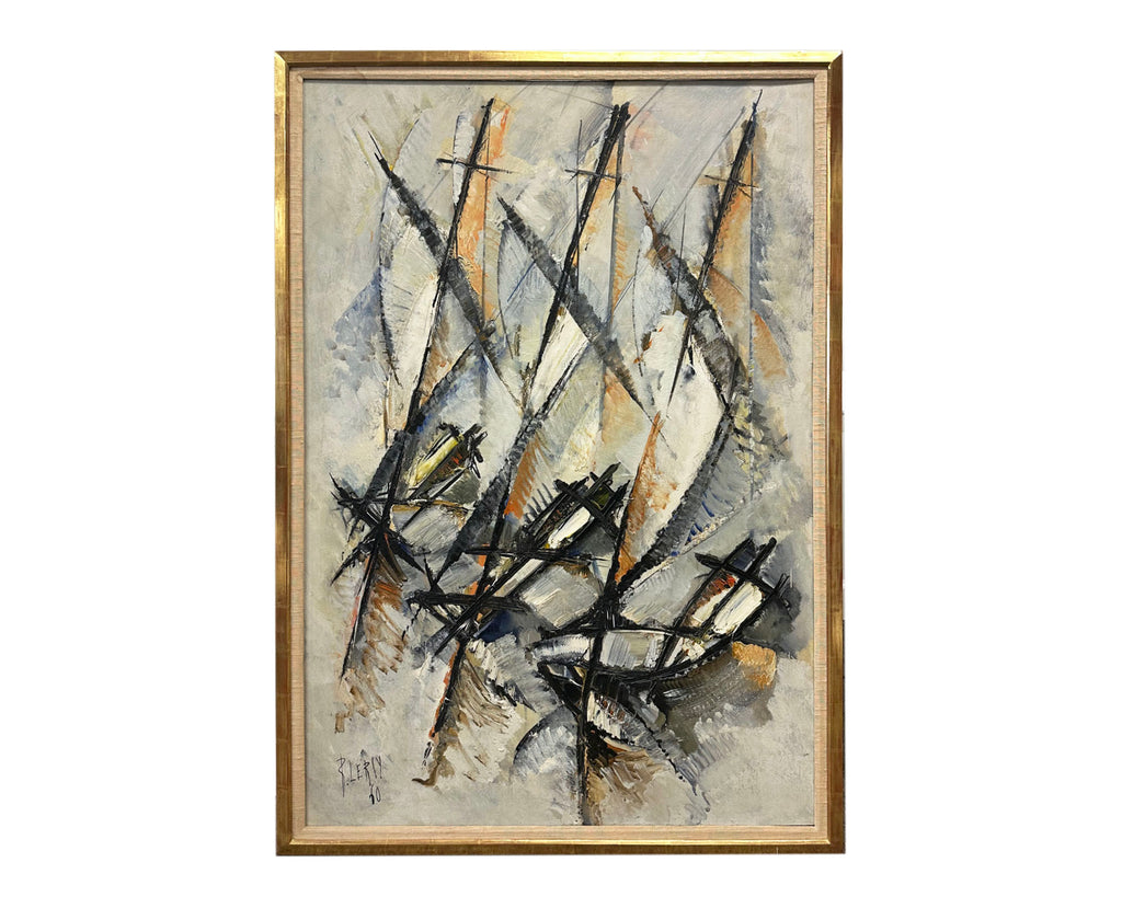 Roger Lersy 1960 Signed “Les Regates” Oil on Canvas Painting of Boats