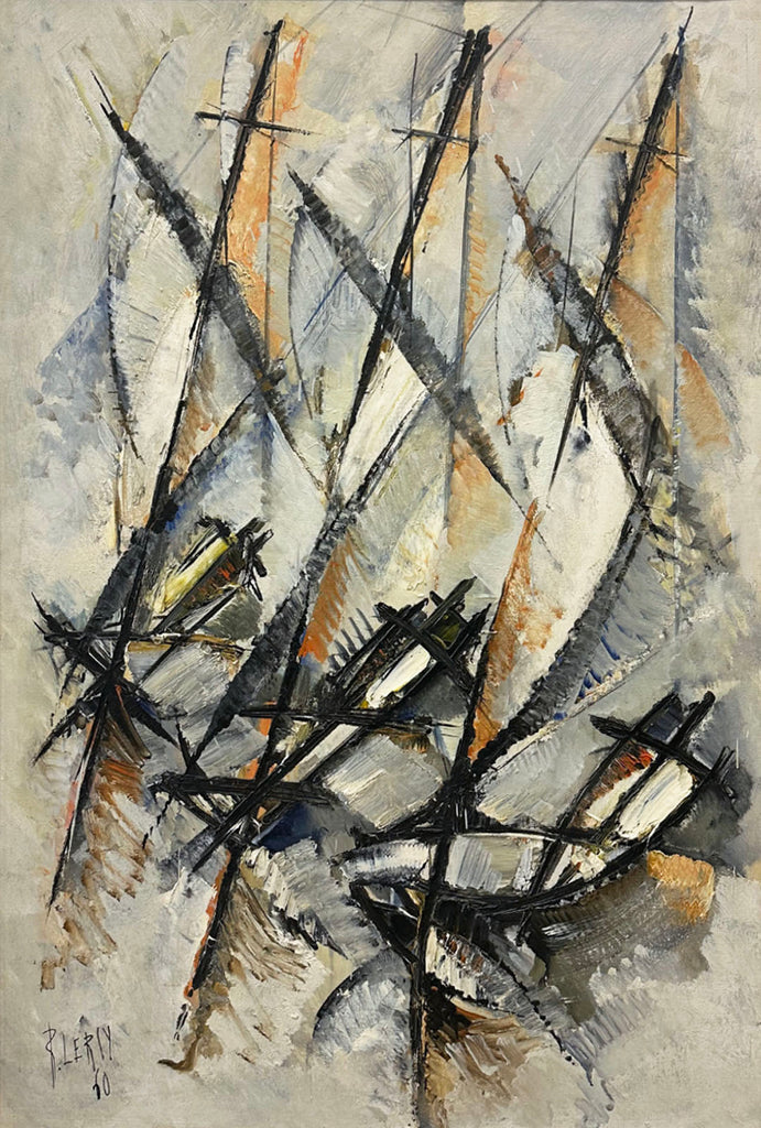 Roger Lersy 1960 Signed “Les Regates” Oil on Canvas Painting of Boats