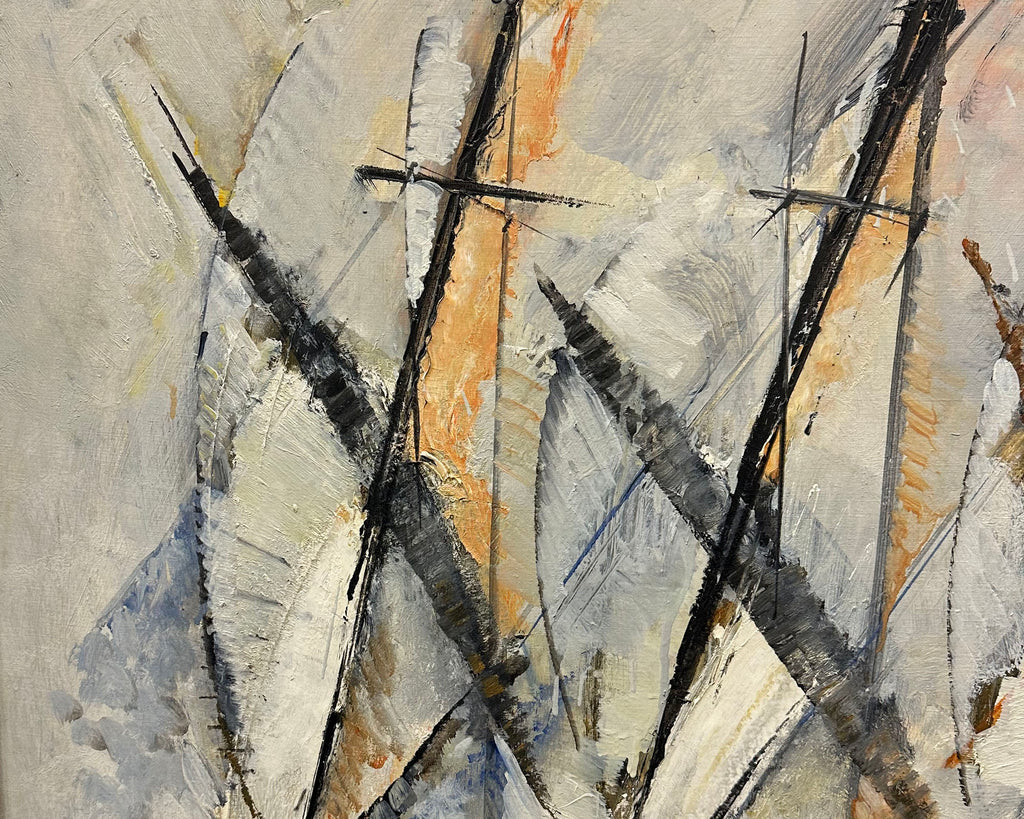 Roger Lersy 1960 Signed “Les Regates” Oil on Canvas Painting of Boats