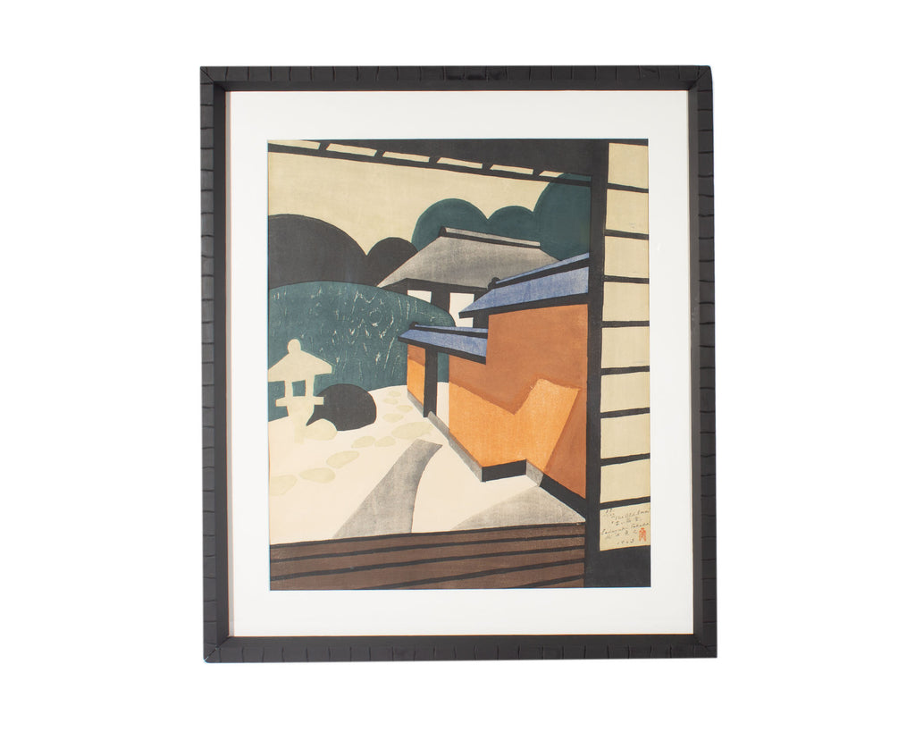 Sadayuki Takeda Signed 1963 “The Old Inn” Japanese Woodblock