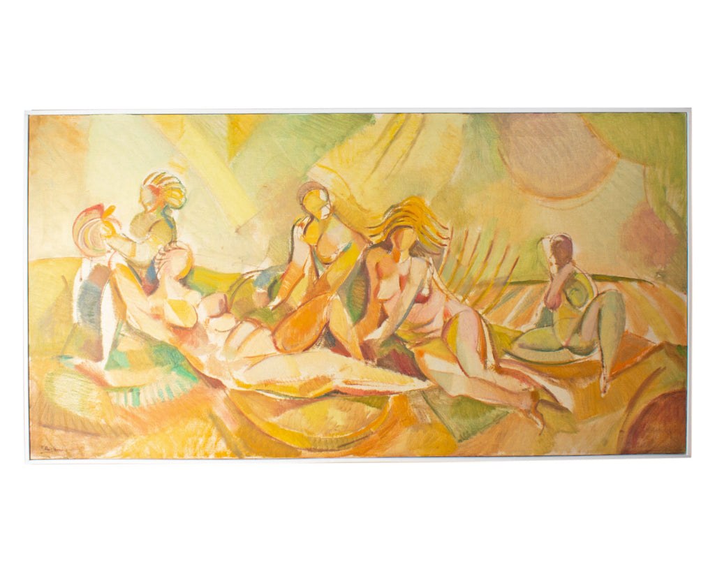 Robert C. Brisley “Tent Meeting” Signed Oil on Canvas Painting