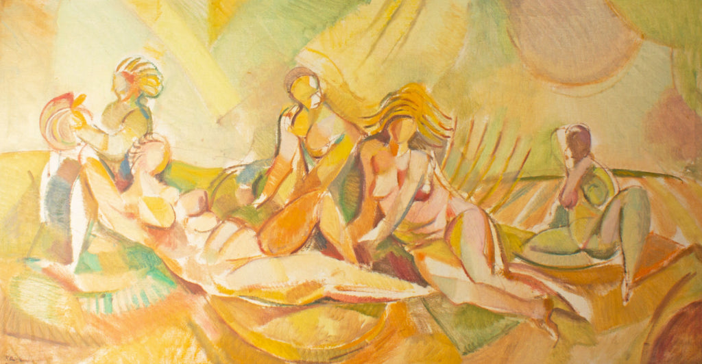 Robert C. Brisley “Tent Meeting” Signed Oil on Canvas Painting