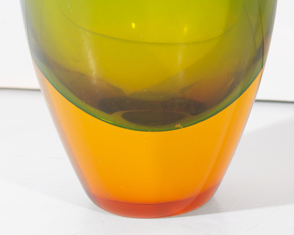 Murano Sommerso Flavio Poli Attrib. Green and Amber Glass Vase