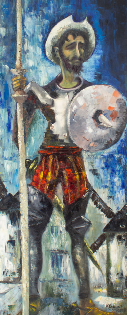 K. Cabezut 1963 Oil on Board Painting of a Knight