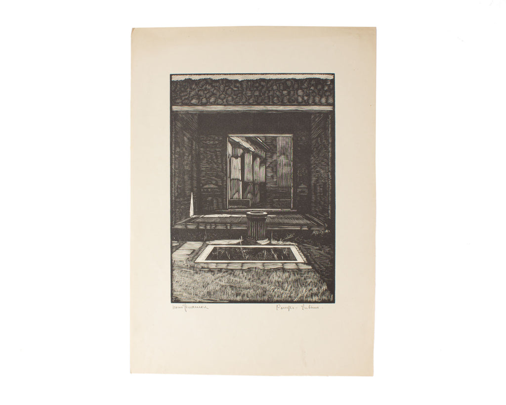 Nino Finamore 1930s “Pompei - an interior” Woodcut Print