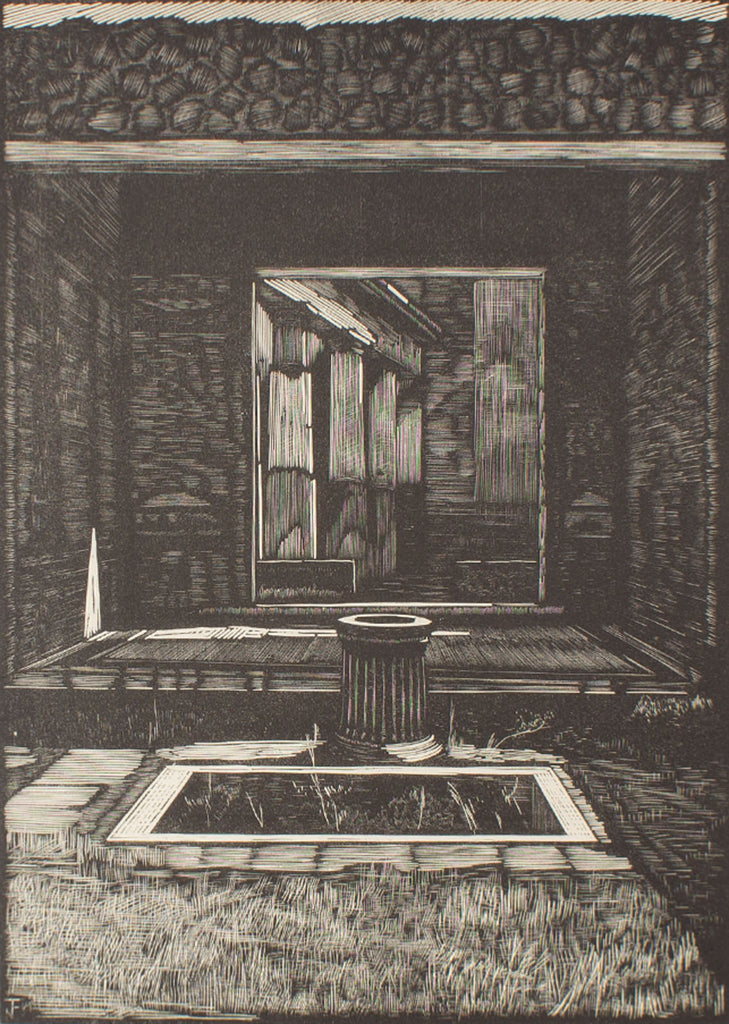 Nino Finamore 1930s “Pompei - an interior” Woodcut Print
