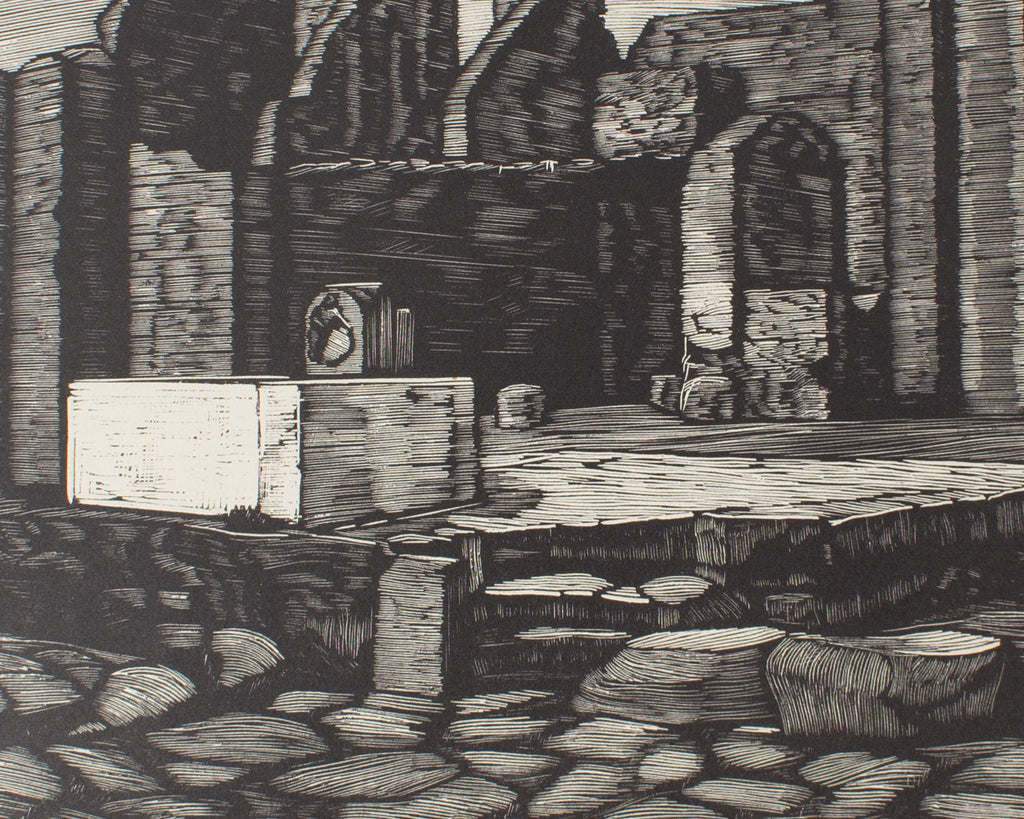 Nino Finamore 1930s “Pompei - one way” Woodcut Print