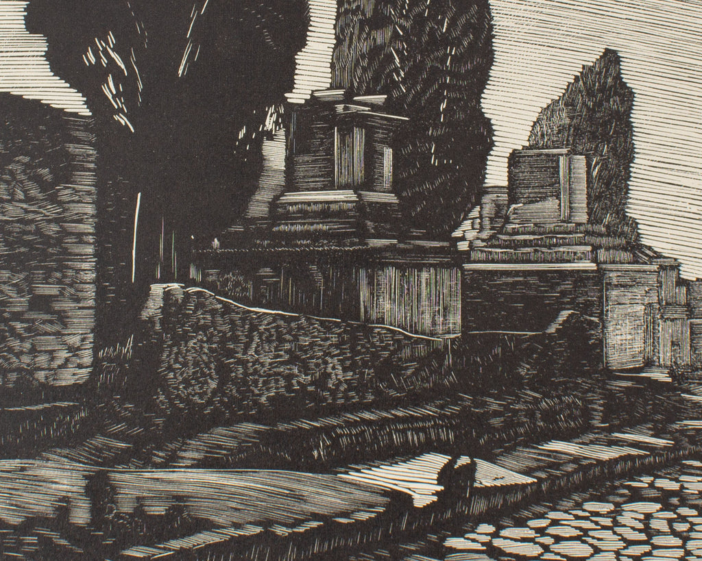 Nino Finamore 1930s “Pompeii - the road of the tombs” Woodcut Print