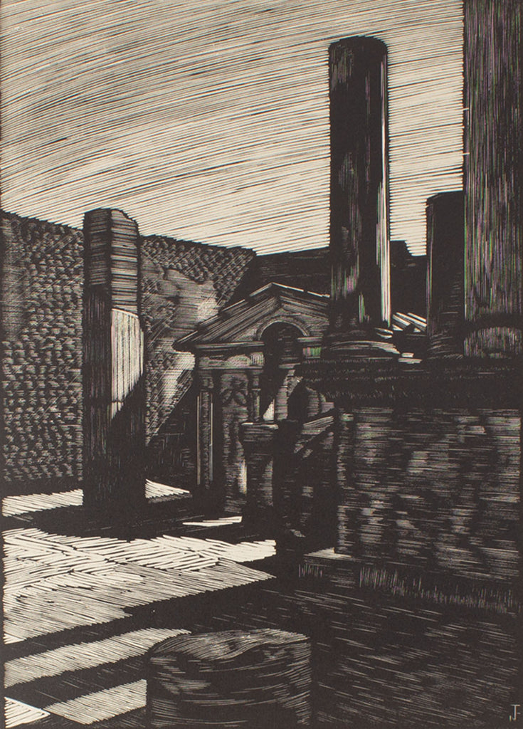 Nino Finamore 1930s “Pompeii - Temple of Isis” Woodcut Print