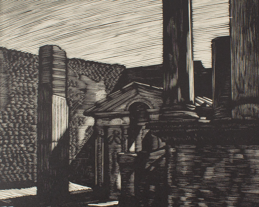 Nino Finamore 1930s “Pompeii - Temple of Isis” Woodcut Print