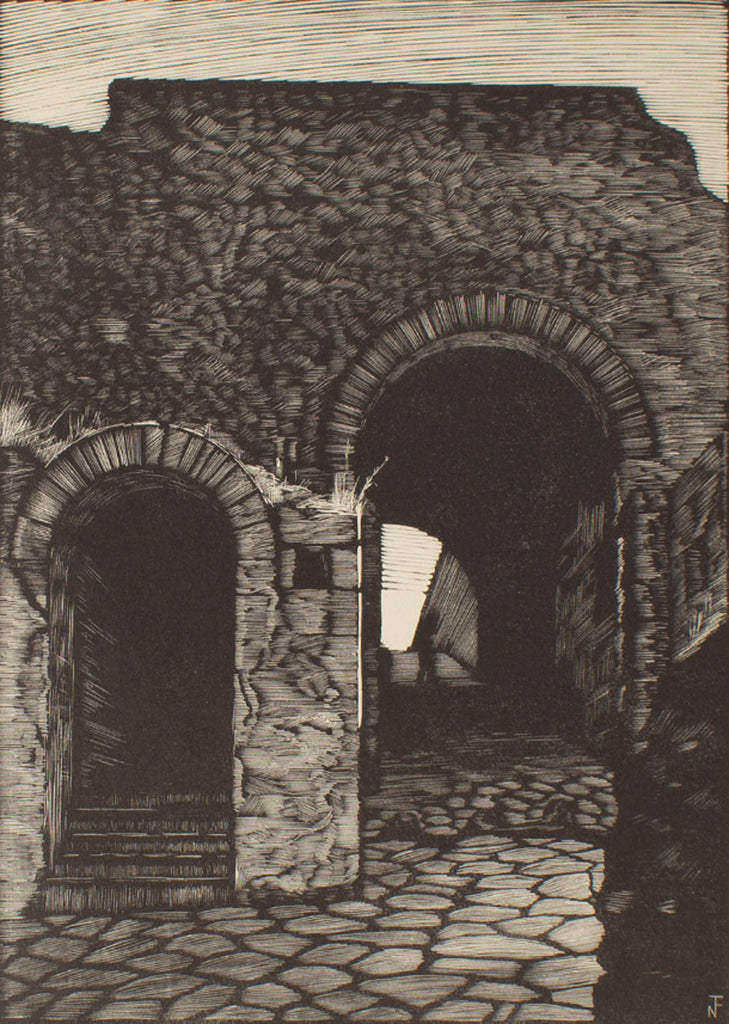 Nino Finamore 1930s “Pompei - Nola Gate” Woodcut Print
