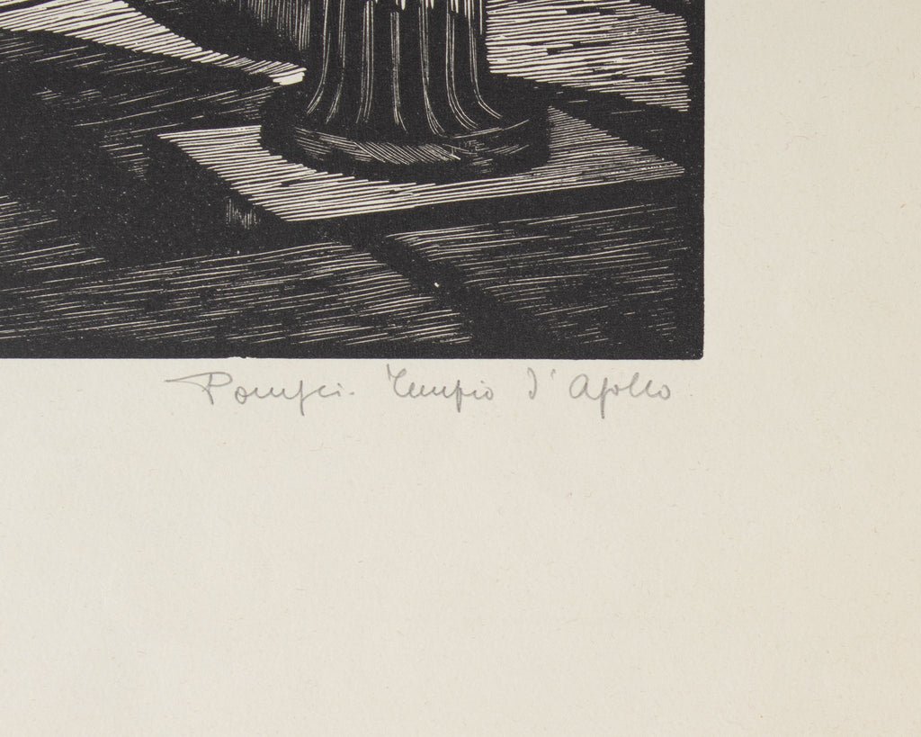 Nino Finamore 1930s “Pompeii - Temple of Apollo” Woodcut Print