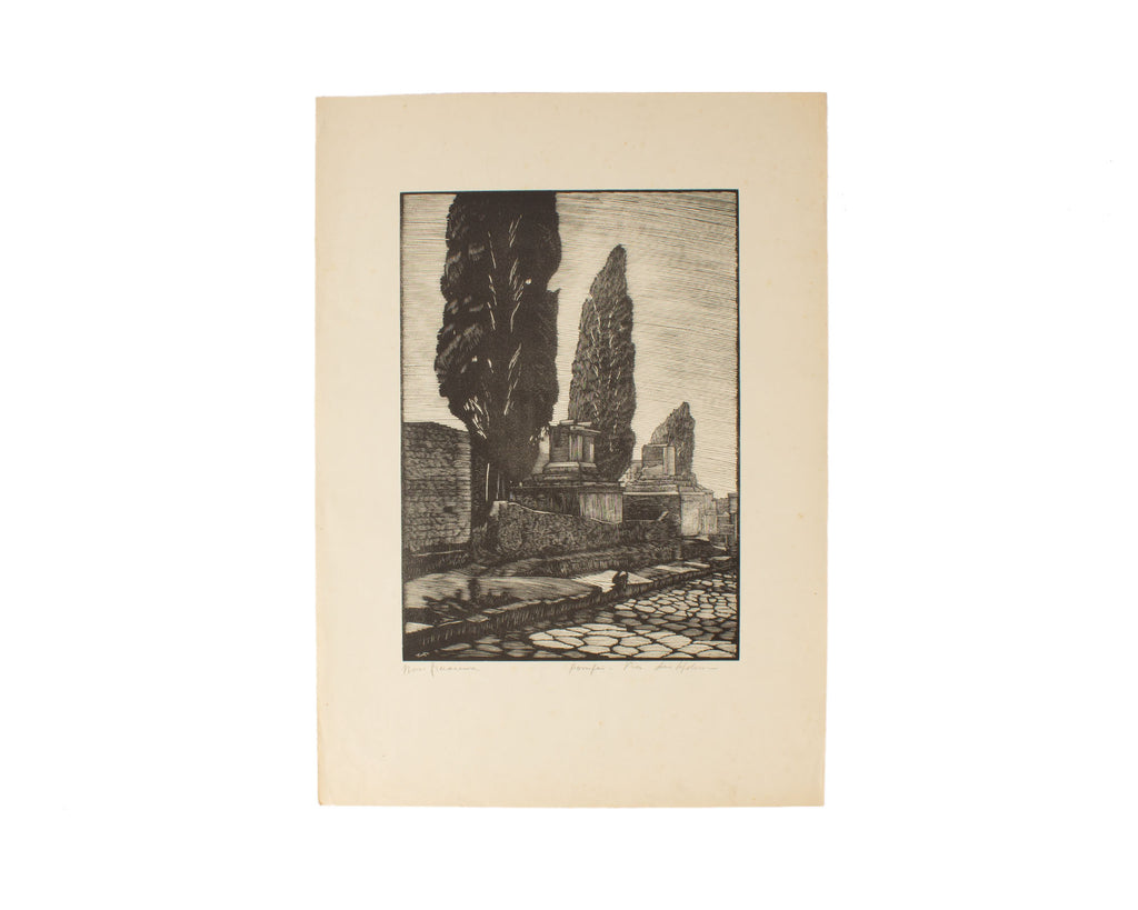 Nino Finamore 1930s “Pompeii - Street of the Tombs” Woodcut Print