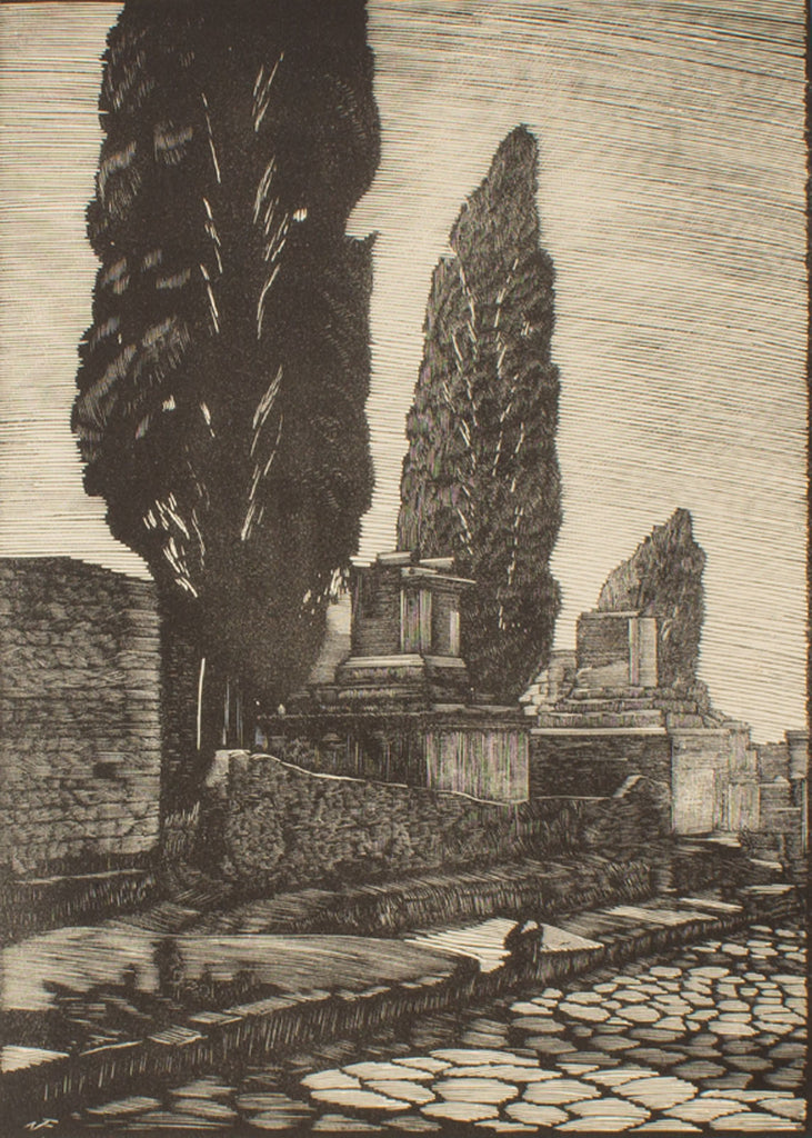 Nino Finamore 1930s “Pompeii - Street of the Tombs” Woodcut Print