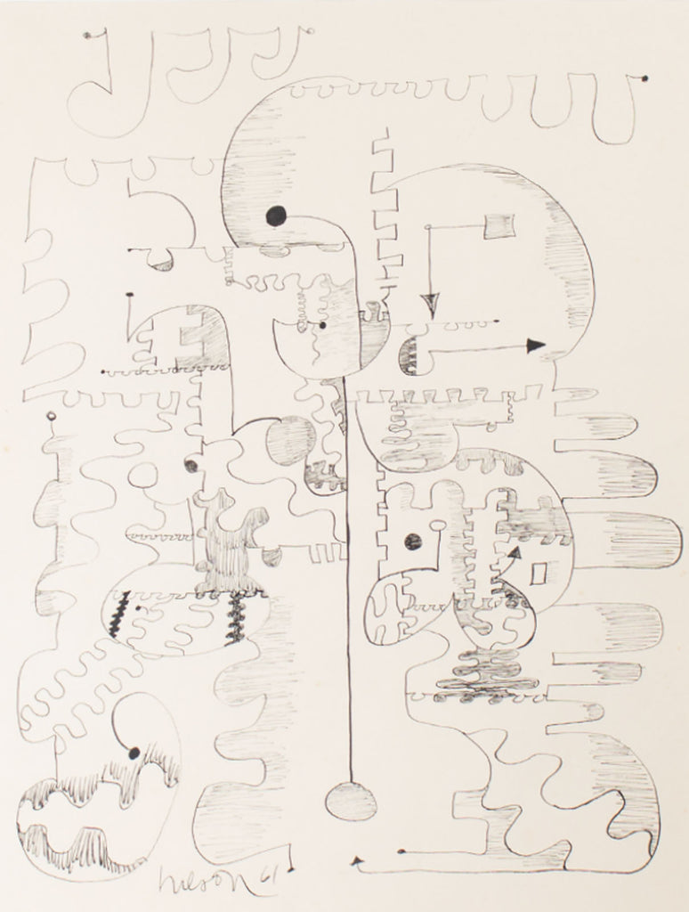 Harry Hilson Signed 1961 Abstract Ink Drawing
