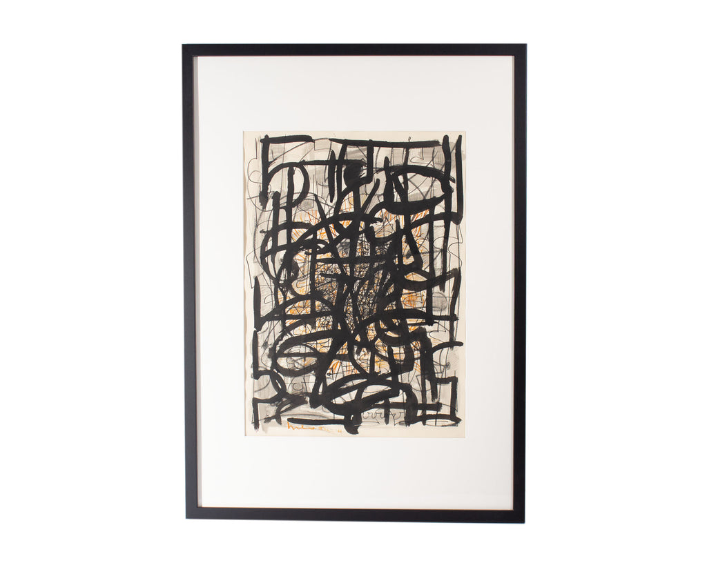 Harry Hilson Signed 1961 Abstract Ink and Watercolor Painting