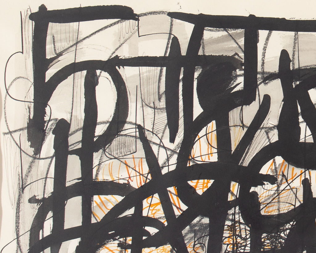 Harry Hilson Signed 1961 Abstract Ink and Watercolor Painting