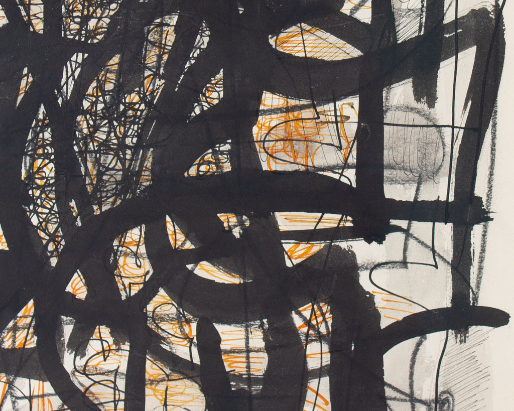 Harry Hilson Signed 1961 Abstract Ink and Watercolor Painting