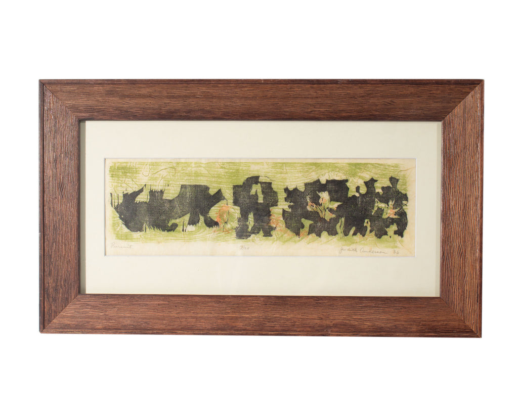 Judith Anderson 1966 “Pursuit” Abstract Woodblock Print