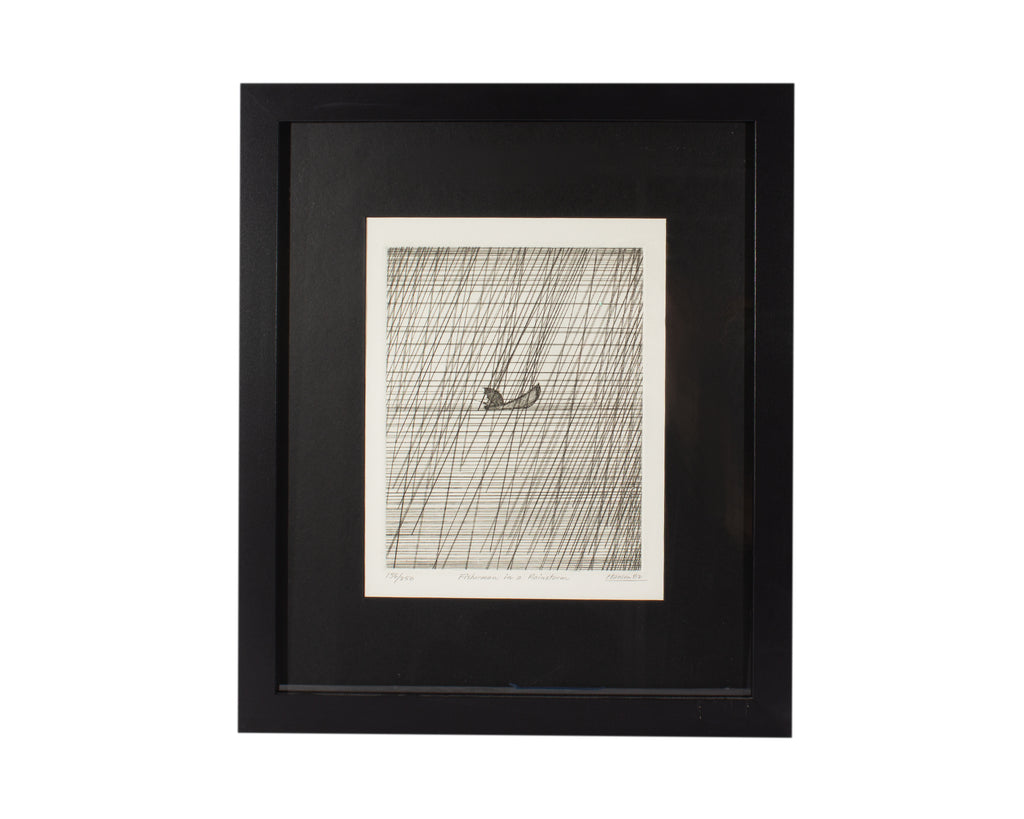 Art Hansen 1982 “Fisherman in a Rainstorm” Abstract Etching