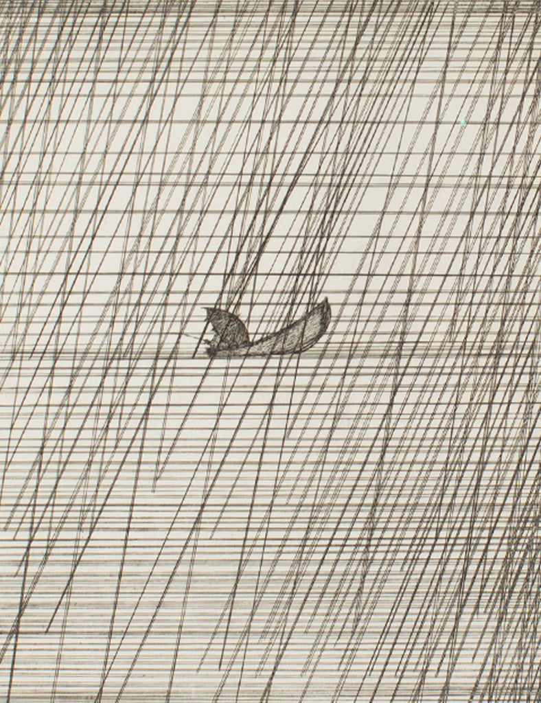 Art Hansen 1982 “Fisherman in a Rainstorm” Abstract Etching