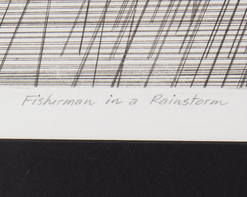 Art Hansen 1982 “Fisherman in a Rainstorm” Abstract Etching