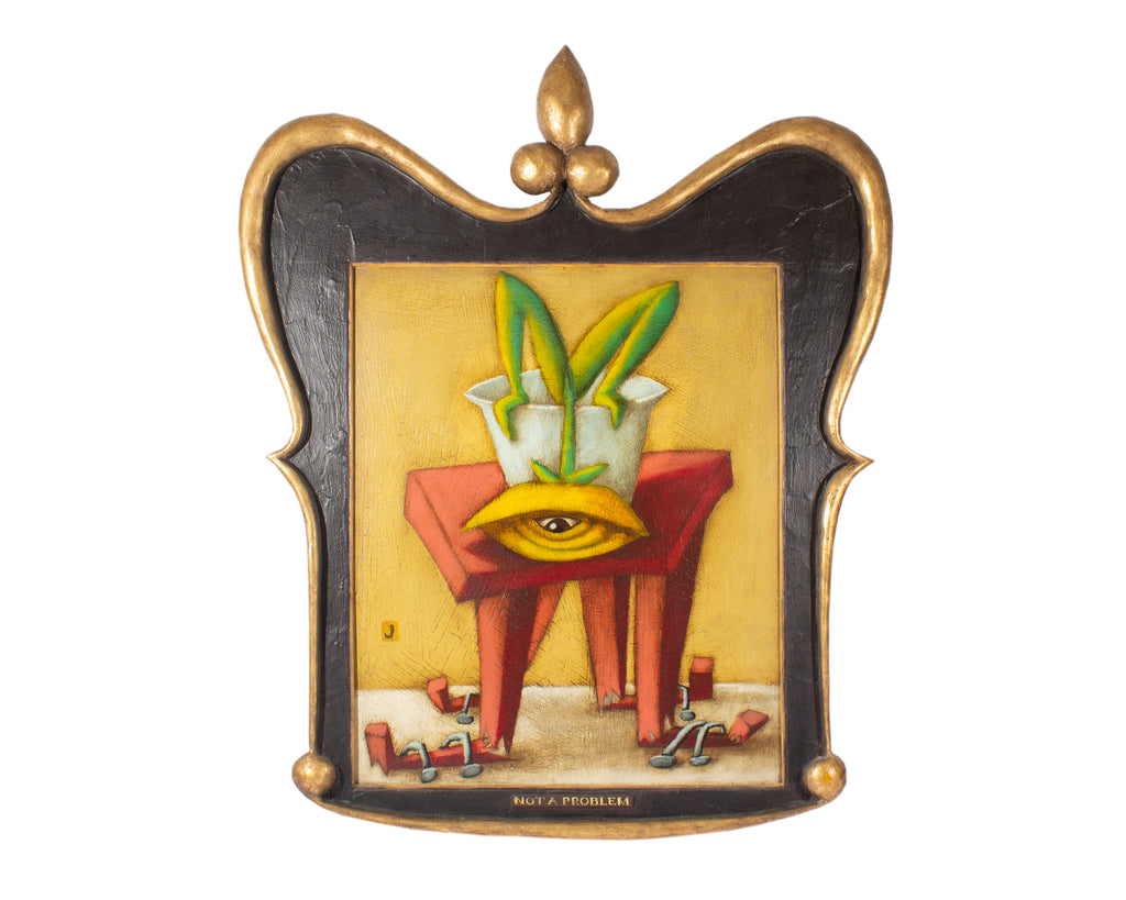Jeff Sutherland “Not a Problem” Surrealist Oil on Board Still Life Painting