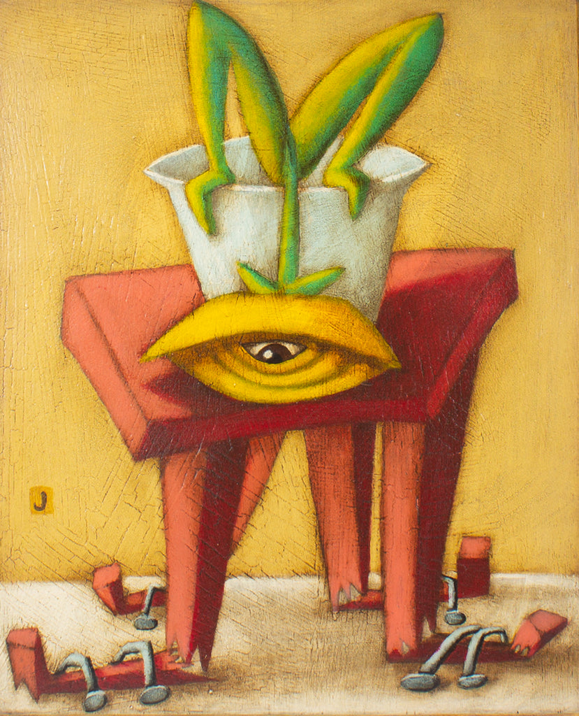 Jeff Sutherland “Not a Problem” Surrealist Oil on Board Still Life Painting