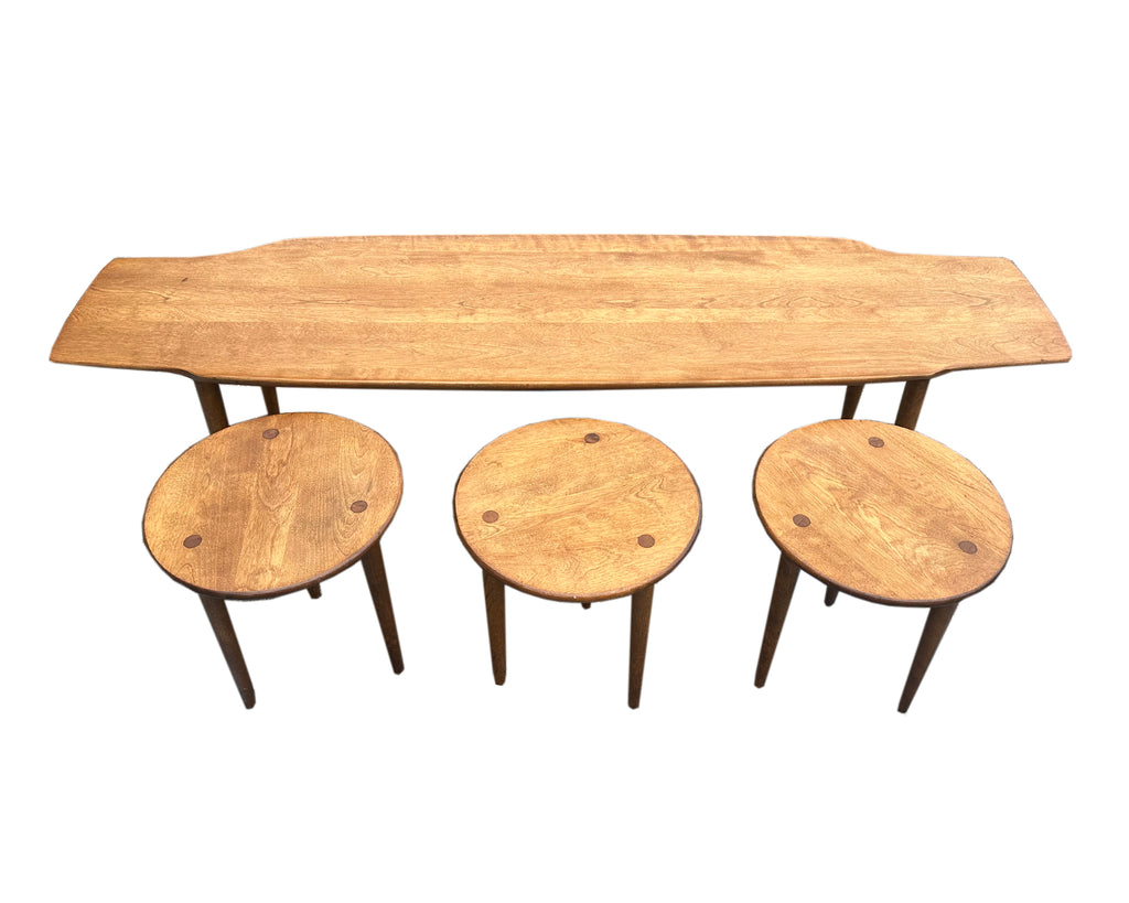 Conant Ball Mid Century Modern Maple Coffee Table with Nesting Stools
