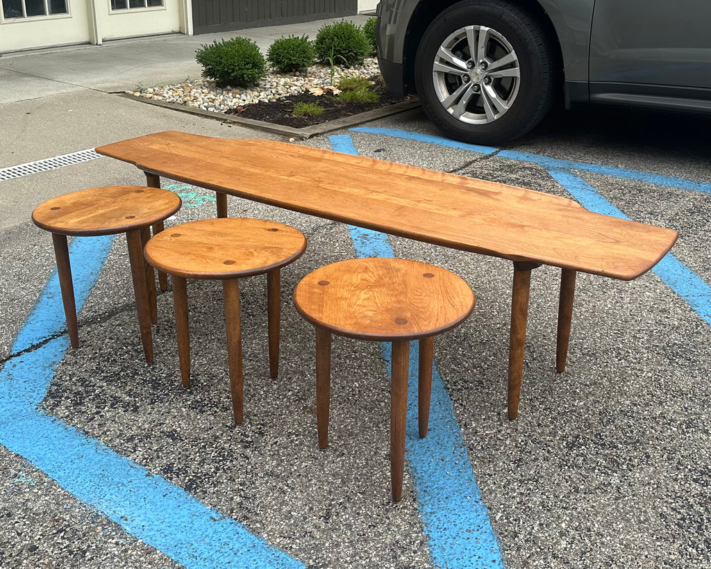 Conant Ball Mid Century Modern Maple Coffee Table with Nesting Stools