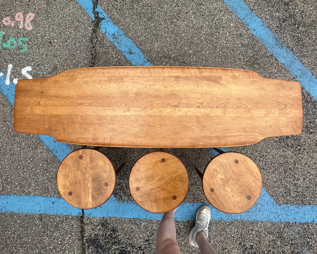 Conant Ball Mid Century Modern Maple Coffee Table with Nesting Stools