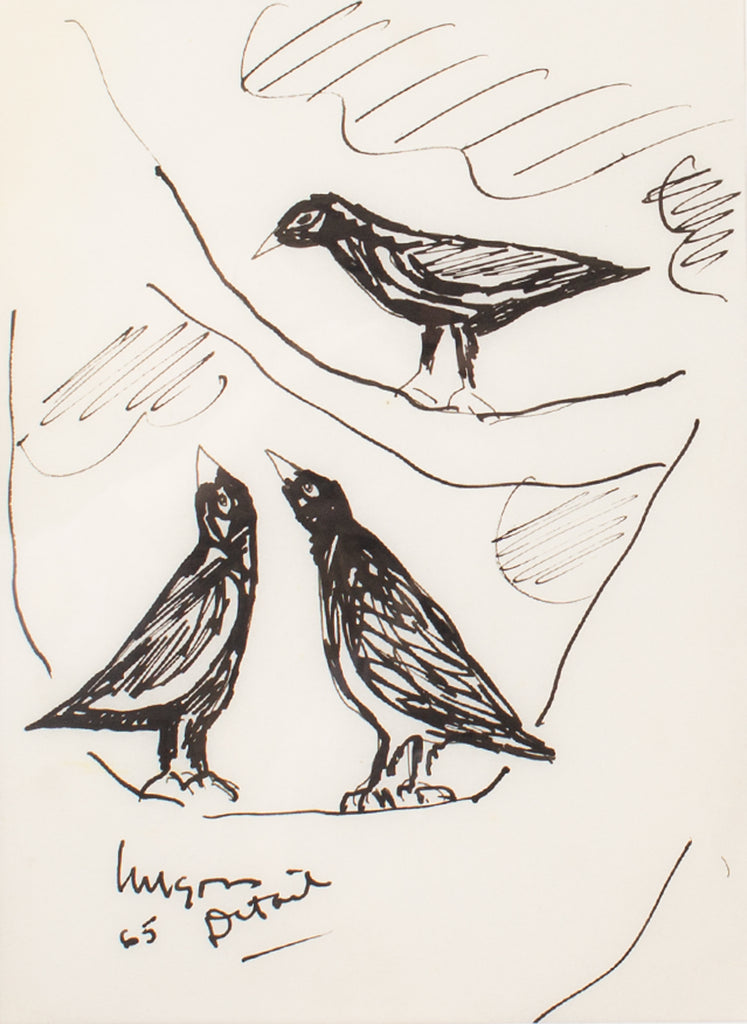Harry Hilson 1965 Ink Drawing of Blackbirds