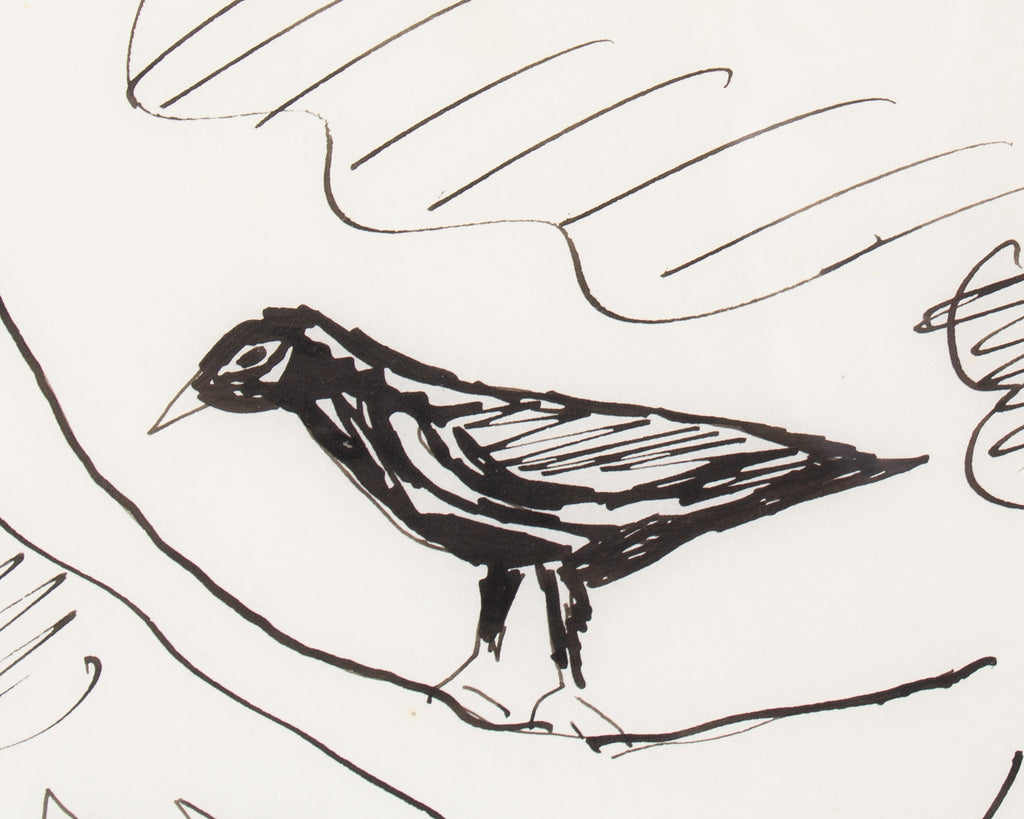 Harry Hilson 1965 Ink Drawing of Blackbirds